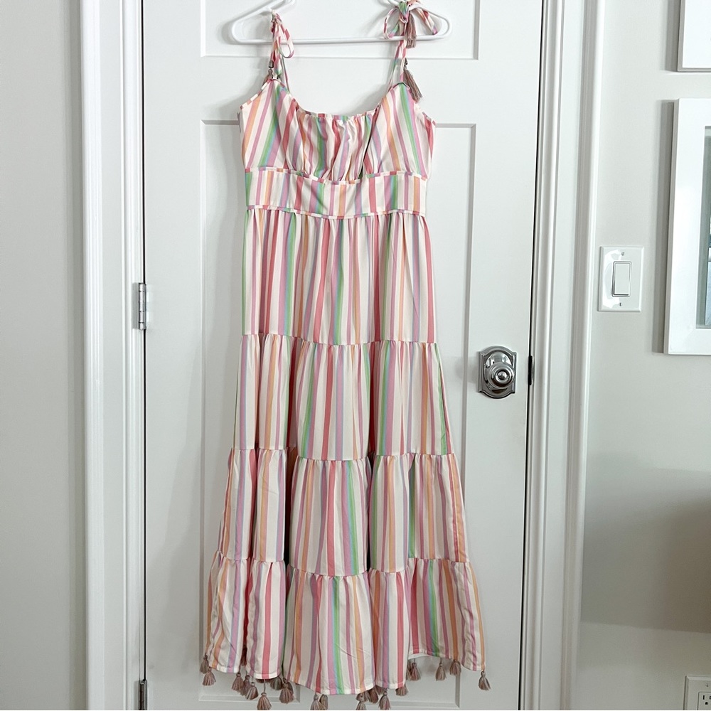 Chicwish Rainbow Midi Dress with Tassels